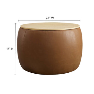 Modway Furniture Perla Round Vegan Leather Ottoman - Chic Storage Solution & Stylish Accent for Modern Homes EEI-6687-TAN