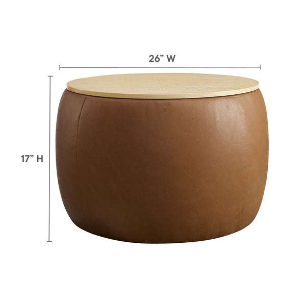 Modway Furniture Perla Round Vegan Leather Ottoman - Chic Storage Solution & Stylish Accent for Modern Homes EEI-6687-TAN