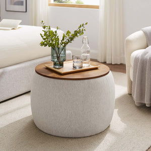 Modway Furniture Perla Woven Fabric Storage Ottoman - Multifunctional Upholstered Design with Discreet Storage Space Heathered Weave Ivory EEI-6688-HEI