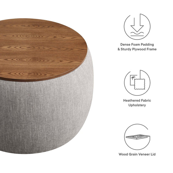 Modway Furniture Perla Woven Fabric Storage Ottoman - Multifunctional Upholstered Design with Discreet Storage Space Heathered Weave Wheat EEI-6688-HEW