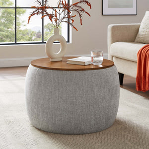Modway Furniture Perla Woven Fabric Storage Ottoman - Multifunctional Upholstered Design with Discreet Storage Space Heathered Weave Wheat EEI-6688-HEW