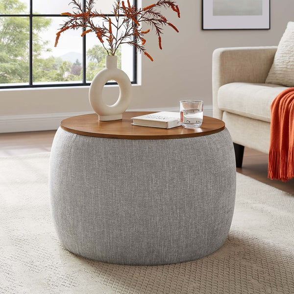 Modway Furniture Perla Woven Fabric Storage Ottoman - Multifunctional Upholstered Design with Discreet Storage Space Heathered Weave Wheat EEI-6688-HEW