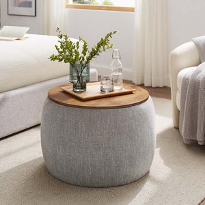 Modway Furniture Perla Woven Fabric Storage Ottoman - Multifunctional Upholstered Design with Discreet Storage Space Heathered Weave Wheat EEI-6688-HEW