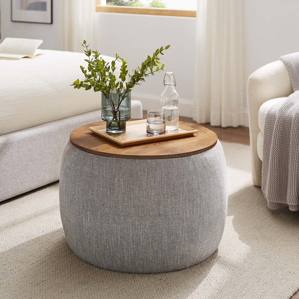 Modway Furniture Perla Woven Fabric Storage Ottoman - Multifunctional Upholstered Design with Discreet Storage Space Heathered Weave Wheat EEI-6688-HEW