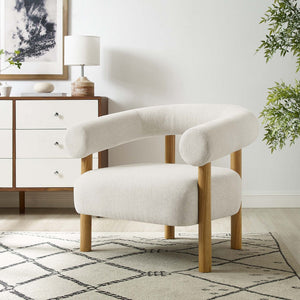Modway Furniture Sable Upholstered Armchair - Mid-Century Style with Cozy Comfort for Living Room or Home Office Ivory Natural EEI-6689-IVO-NAT