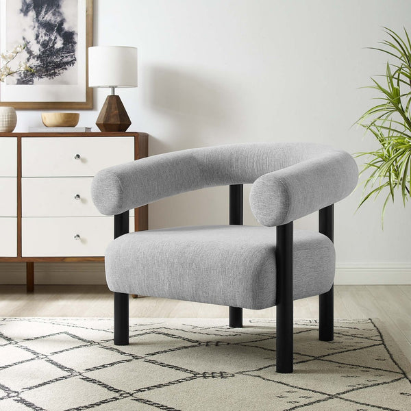Modway Furniture Sable Upholstered Armchair - Mid-Century Style with Cozy Comfort for Living Room or Home Office Light Gray Black EEI-6689-LGR-BLK