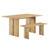 Modway Furniture Amistad 60" Wood Dining Table and Bench Set Oak 51 x 60 x 30