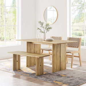 Modway Furniture Amistad 60" Solid Mango Wood Dining Table and Bench Set - Modern Farmhouse Charm for Gatherings Oak EEI-6690-OAK