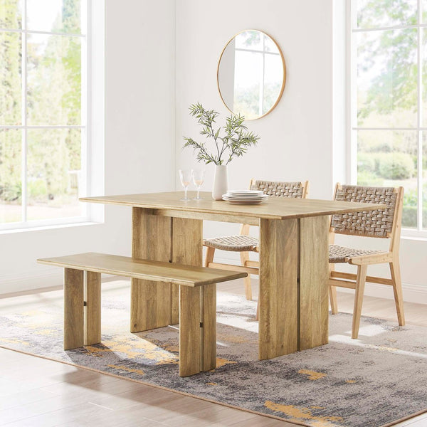 Modway Furniture Amistad 60" Solid Mango Wood Dining Table and Bench Set - Modern Farmhouse Charm for Gatherings Oak EEI-6690-OAK