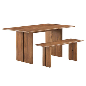 Modway Furniture Amistad 60" Wood Dining Table and Bench Set Walnut 51 x 60 x 30