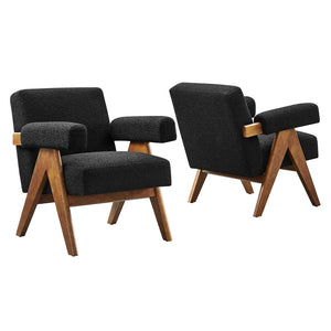 Modway Furniture Lyra Boucle Fabric Armchair Set of 2 – Cozy Modern Chairs for Stylish Living Room Seating Solutions Black EEI-6703-BLK
