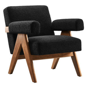 Modway Furniture Lyra Boucle Fabric Armchair Set of 2 – Cozy Modern Chairs for Stylish Living Room Seating Solutions Black EEI-6703-BLK