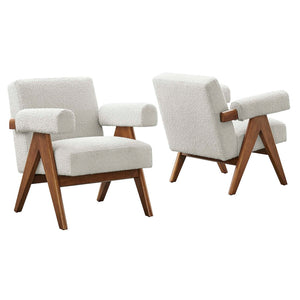 Modway Furniture Lyra Boucle Fabric Armchair Set of 2 – Cozy Modern Chairs for Stylish Living Room Seating Solutions Ivory EEI-6703-IVO