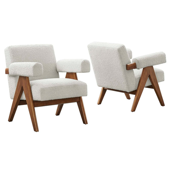 Modway Furniture Lyra Boucle Fabric Armchair Set of 2 – Cozy Modern Chairs for Stylish Living Room Seating Solutions Ivory EEI-6703-IVO