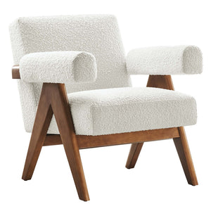 Modway Furniture Lyra Boucle Fabric Armchair Set of 2 – Cozy Modern Chairs for Stylish Living Room Seating Solutions Ivory EEI-6703-IVO