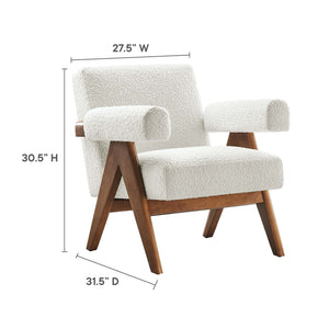 Modway Furniture Lyra Boucle Fabric Armchair Set of 2 – Cozy Modern Chairs for Stylish Living Room Seating Solutions Ivory EEI-6703-IVO