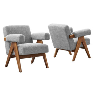 Modway Furniture Lyra Boucle Fabric Armchair Set of 2 – Cozy Modern Chairs for Stylish Living Room Seating Solutions Light Gray EEI-6703-LGR