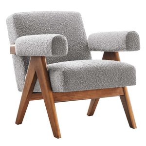 Modway Furniture Lyra Boucle Fabric Armchair Set of 2 – Cozy Modern Chairs for Stylish Living Room Seating Solutions Light Gray EEI-6703-LGR