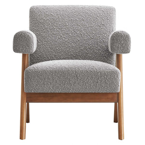 Modway Furniture Lyra Boucle Fabric Armchair Set of 2 – Cozy Modern Chairs for Stylish Living Room Seating Solutions Light Gray EEI-6703-LGR