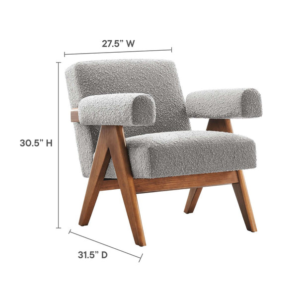 Modway Furniture Lyra Boucle Fabric Armchair Set of 2 – Cozy Modern Chairs for Stylish Living Room Seating Solutions Light Gray EEI-6703-LGR