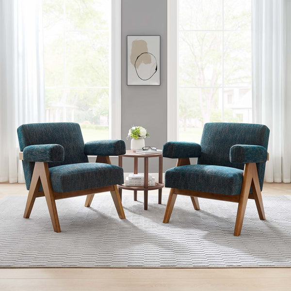 Modway Furniture Lyra Fabric Armchair Set of 2 - Stylish Modern Chairs for Living Room, Office & Cozy Nooks Azure Fabric EEI-6704-HEA