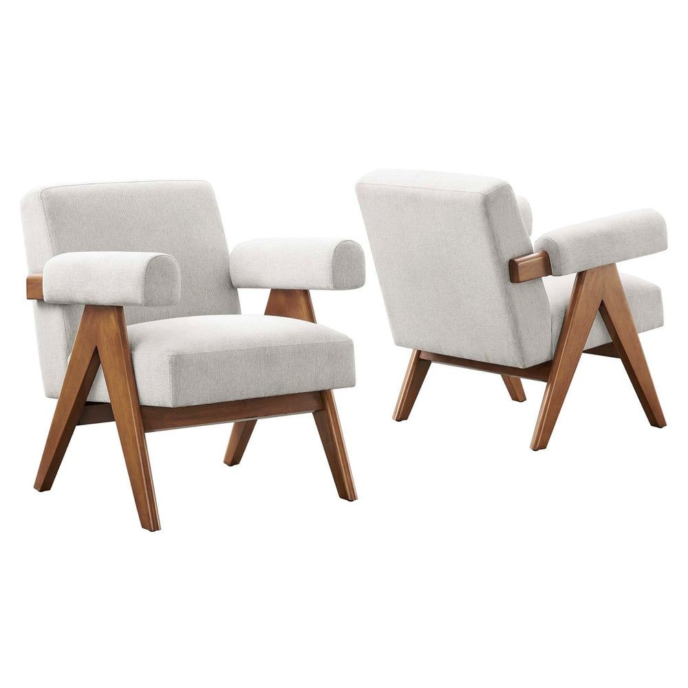 Modway Furniture Lyra Fabric Armchair Set of 2 - Stylish Modern Chairs for Living Room, Office & Cozy Nooks Ivory Fabric EEI-6704-HEI