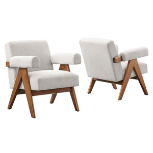 Modway Furniture Lyra Fabric Armchair Set of 2 - Stylish Modern Chairs for Living Room, Office & Cozy Nooks Ivory Fabric EEI-6704-HEI