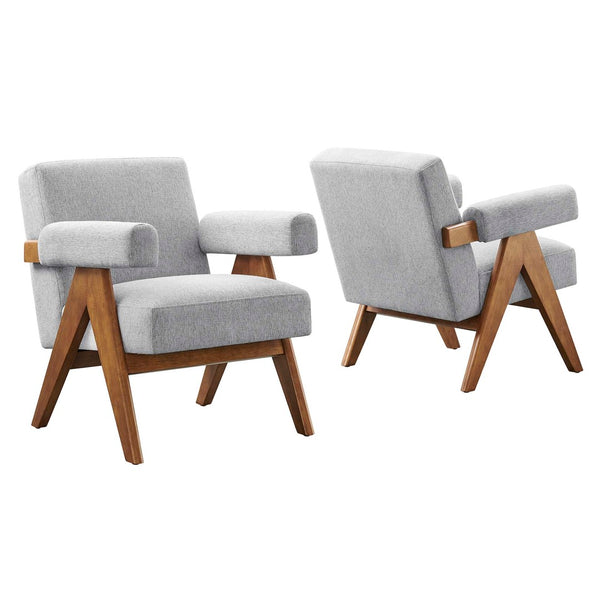 Modway Furniture Lyra Fabric Armchair Set of 2 - Stylish Modern Chairs for Living Room, Office & Cozy Nooks Light Gray Fabric EEI-6704-HLG