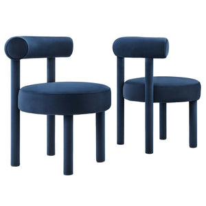 Modway Furniture Toulouse Performance Velvet Dining Chair Set of 2 - Luxurious Midnight Blue Accent Chairs for Home EEI-6706-MID