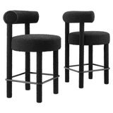 Modway Furniture Toulouse Boucle Fabric Counter Stool - Set of 2 Black Black 46 x 46 x 72