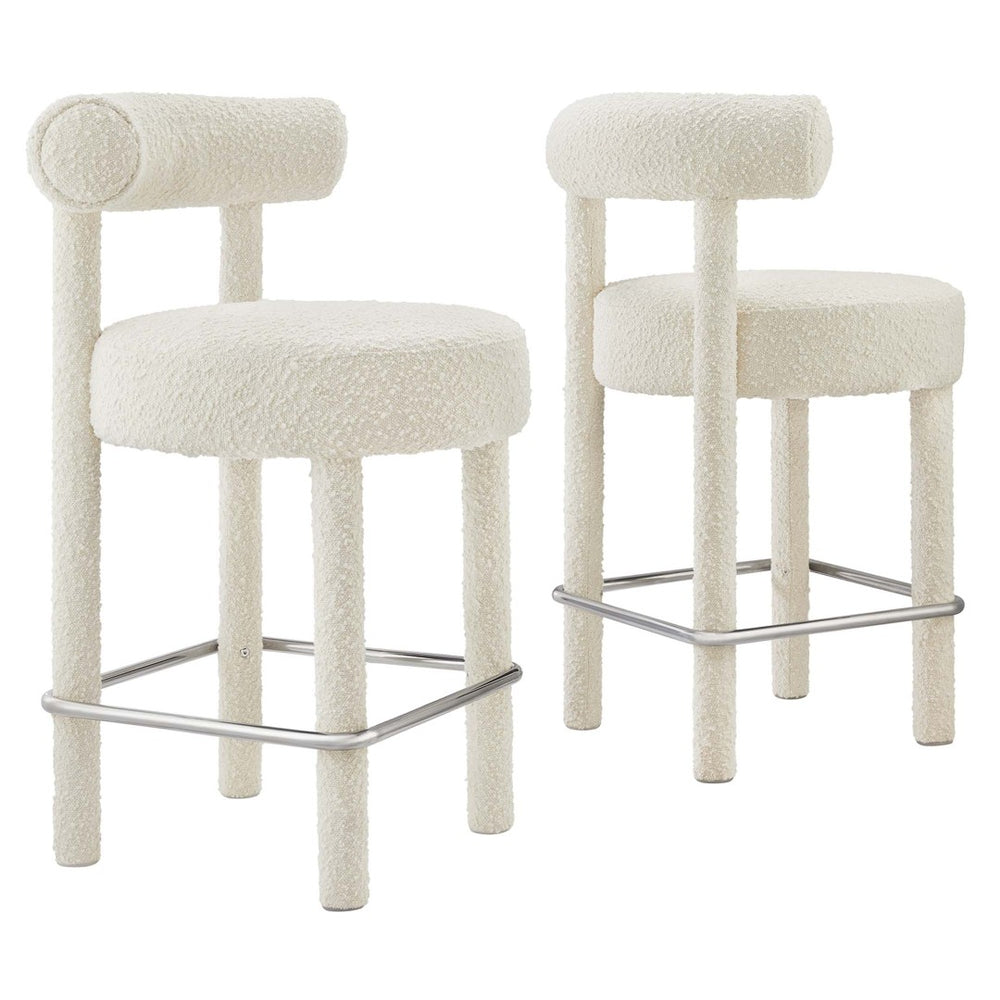 Modway Furniture Toulouse Boucle Counter Stool Set of 2 - Luxurious Ivory Fabric, Modern Design & Comfort Perfected EEI-6707-IVO-SLV