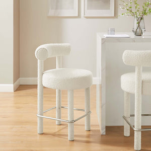 Modway Furniture Toulouse Boucle Counter Stool Set of 2 - Luxurious Ivory Fabric, Modern Design & Comfort Perfected EEI-6707-IVO-SLV
