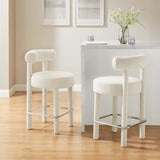 Modway Furniture Toulouse Boucle Fabric Counter Stool - Set of 2 Ivory Silver 46 x 46 x 72