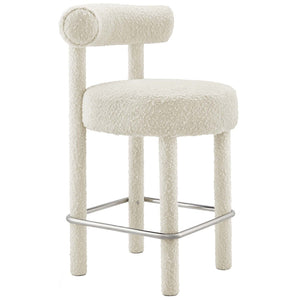 Modway Furniture Toulouse Boucle Counter Stool Set of 2 - Luxurious Ivory Fabric, Modern Design & Comfort Perfected EEI-6707-IVO-SLV