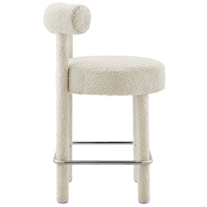 Modway Furniture Toulouse Boucle Counter Stool Set of 2 - Luxurious Ivory Fabric, Modern Design & Comfort Perfected EEI-6707-IVO-SLV