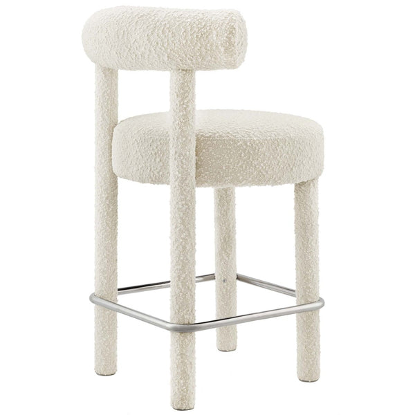 Modway Furniture Toulouse Boucle Counter Stool Set of 2 - Luxurious Ivory Fabric, Modern Design & Comfort Perfected EEI-6707-IVO-SLV