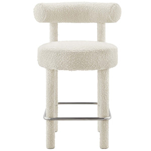Modway Furniture Toulouse Boucle Counter Stool Set of 2 - Luxurious Ivory Fabric, Modern Design & Comfort Perfected EEI-6707-IVO-SLV