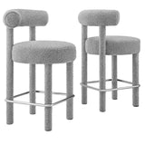 Modway Furniture Toulouse Boucle Fabric Counter Stool - Set of 2 Light Gray Silver 46 x 46 x 72