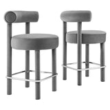 Modway Furniture Toulouse Performance Velvet Counter Stool - Set of 2 Gray Silver 46 x 46 x 72