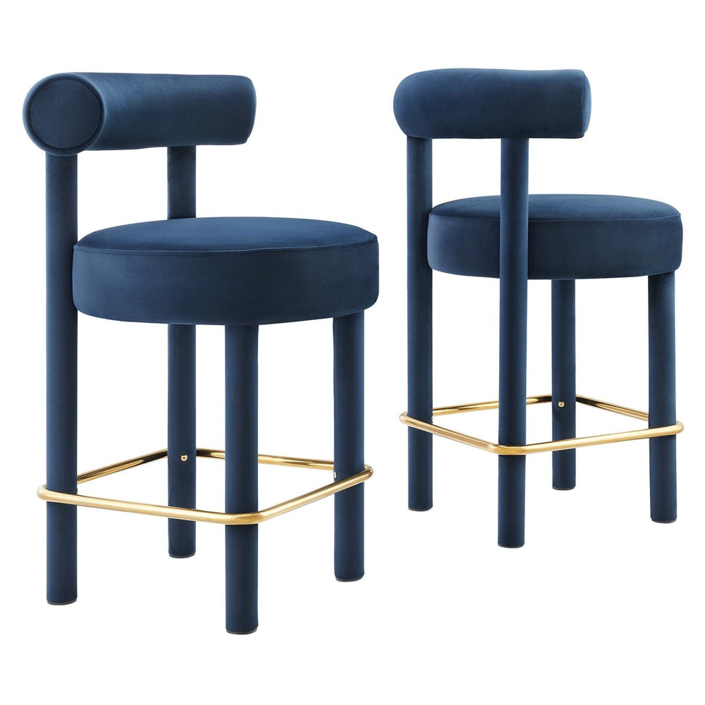 Modway Furniture Toulouse Velvet Counter Stool Set of 2 - Luxurious Midnight Blue Design with Solid Metal Legs EEI-6708-MID-GLD