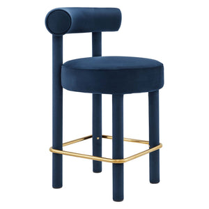 Modway Furniture Toulouse Velvet Counter Stool Set of 2 - Luxurious Midnight Blue Design with Solid Metal Legs EEI-6708-MID-GLD