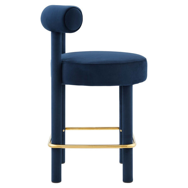 Modway Furniture Toulouse Velvet Counter Stool Set of 2 - Luxurious Midnight Blue Design with Solid Metal Legs EEI-6708-MID-GLD