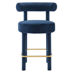 Modway Furniture Toulouse Velvet Counter Stool Set of 2 - Luxurious Midnight Blue Design with Solid Metal Legs EEI-6708-MID-GLD