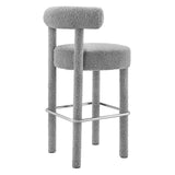 Modway Furniture Toulouse Boucle Fabric Bar Stool - Set of 2 Light Gray Silver 46 x 46 x 80