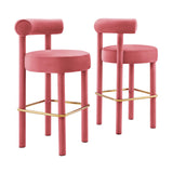 Modway Furniture Toulouse Performance Velvet Bar Stool - Set of 2 Blossom Gold 46 x 46 x 80