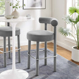 Modway Furniture Toulouse Performance Velvet Bar Stool - Set of 2 Gray Silver 46 x 46 x 80