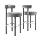 Modway Furniture Toulouse Performance Velvet Bar Stool - Set of 2 Gray Silver 46 x 46 x 80