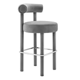 Modway Furniture Toulouse Performance Velvet Bar Stool - Set of 2 Gray Silver 46 x 46 x 80