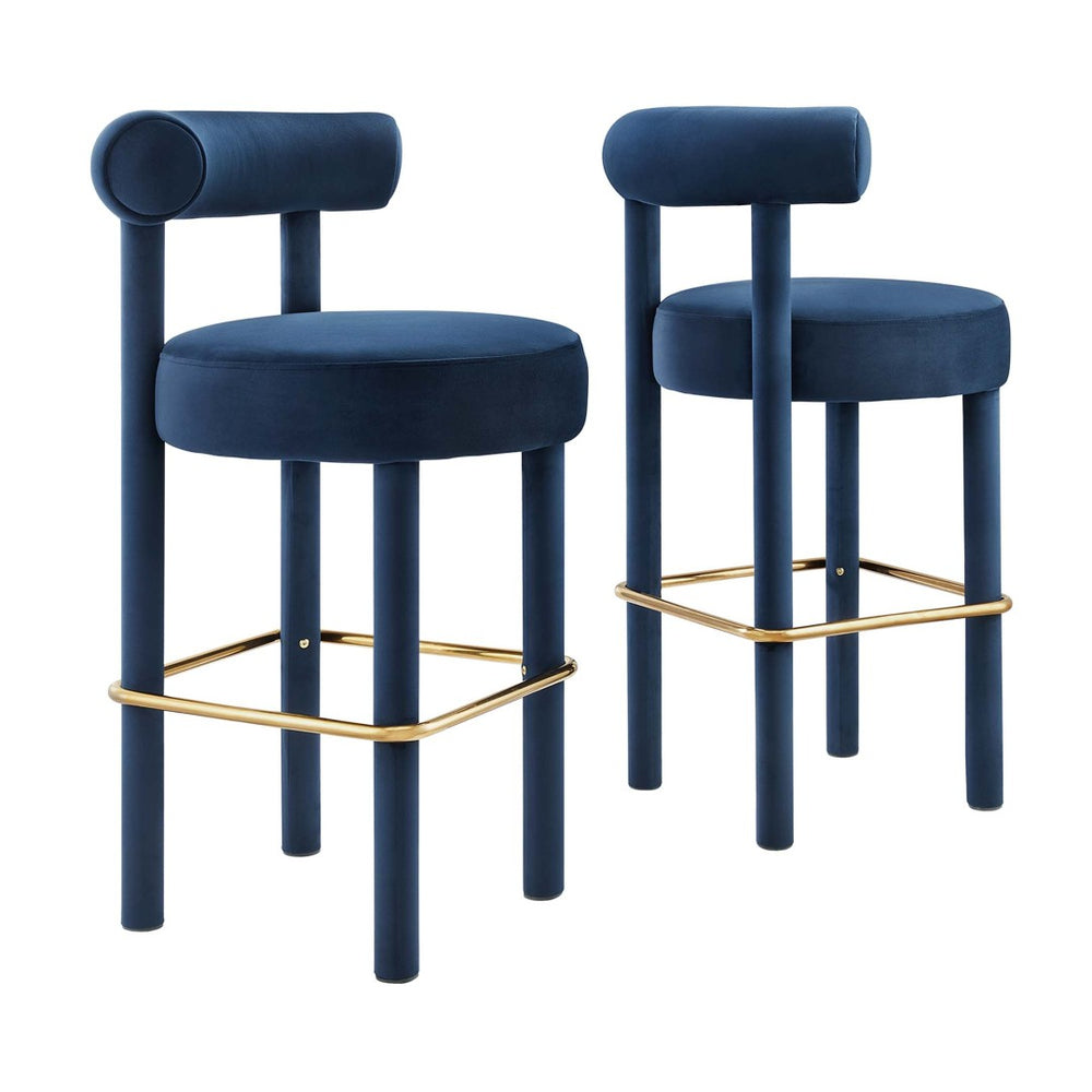Modway Furniture Toulouse Velvet Bar Stool Set of 2 - Luxurious Midnight Blue, Ergonomic Comfort & Glam Style EEI-6710-MID-GLD