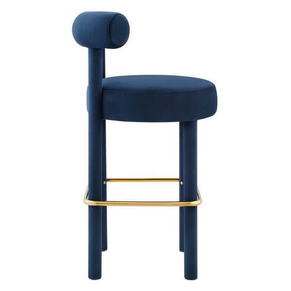 Modway Furniture Toulouse Velvet Bar Stool Set of 2 - Luxurious Midnight Blue, Ergonomic Comfort & Glam Style EEI-6710-MID-GLD